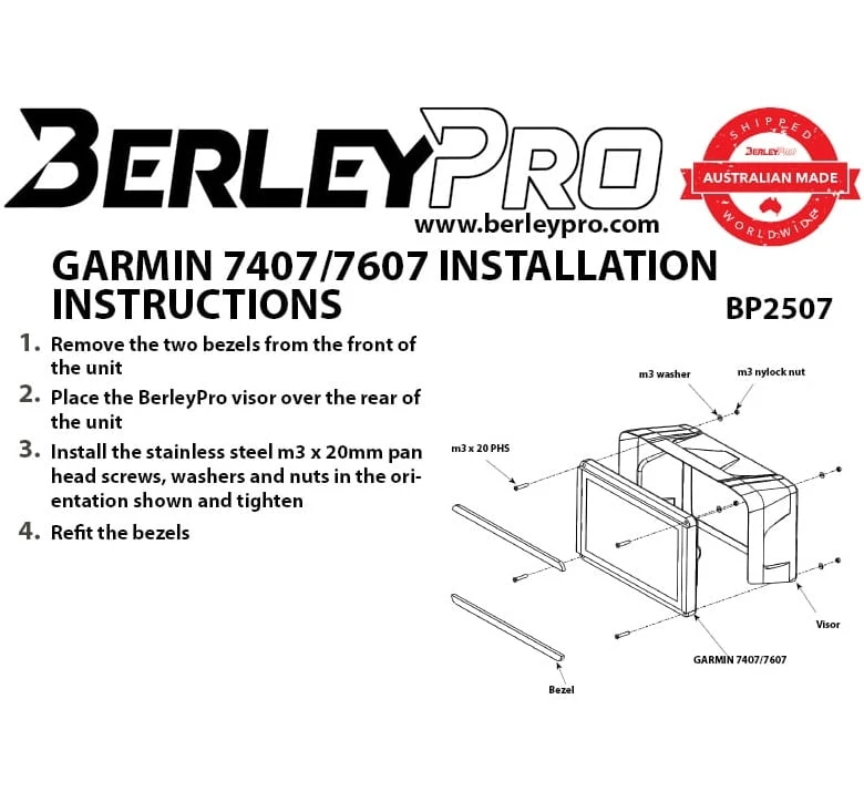 BerleyPro Visors for Garmin GPSMAP 7407/7607 BerleyPro Visors For Garmin GPSMAP 7407/7607 -HWS Sale Store BP2507 Installation